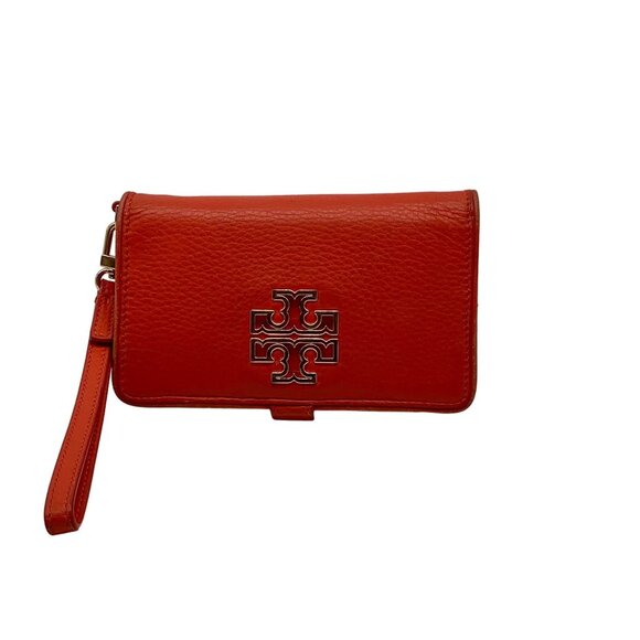 Tory Burch Orange Leather Britten Smartphone Wristlet - Picture 1 of 10